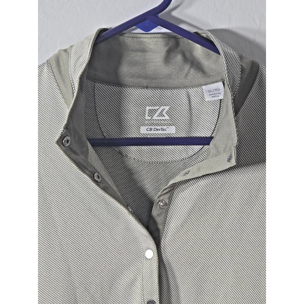 Cutter & Buck CB DryTec Men’s XL Snap Polo Gray Brown Stripe UV Quick-Dry - Picture 2 of 16